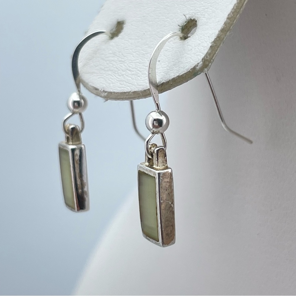 Cute 925 Sterling Silver Rectangular Green Inlay … - image 3